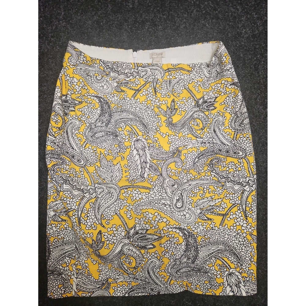 J.Crew Women Yellow Paisley Floral Cotton Pencil Skirt Size 2 B8203